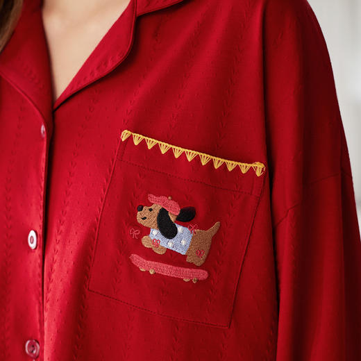 【品牌直发 换季焕新】芬腾情侣睡衣春秋季纯棉长袖套装红色本命年结婚喜庆男女士家居服 商品图2