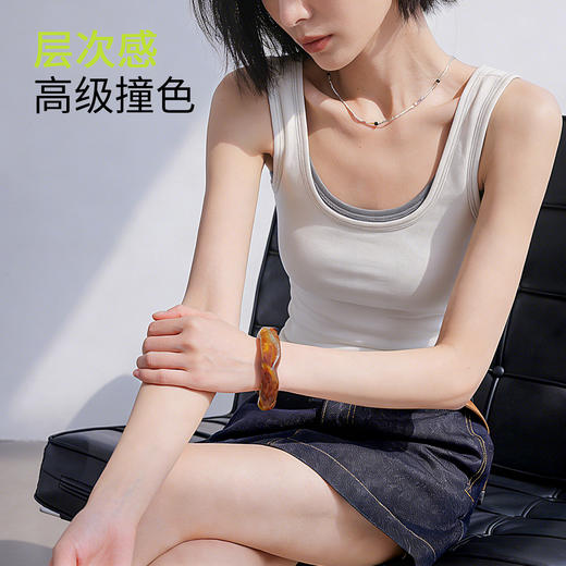 【含桑蚕丝】【带胸垫】润微一体撞色吊带背心女内搭打底春夏高级感可外穿  悦动轻风 商品图7