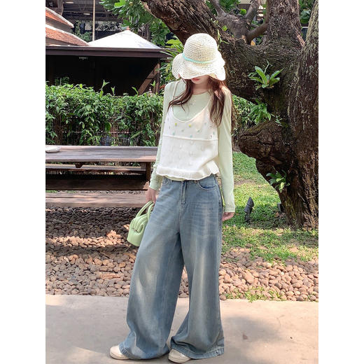 <曾小咸推荐>韩系针织白色V领短吊带背心 商品图2