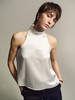 TR她热 优雅小姐 白色醋酸缎面镂空优雅光泽小高领无袖挂脖背心 商品缩略图2