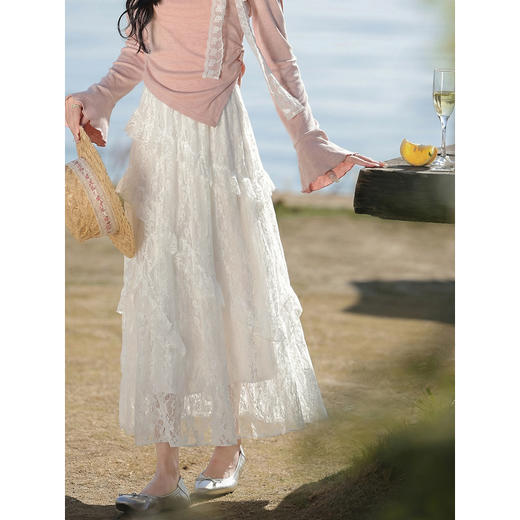 鹿向南「枝上星河」米白色蕾丝半身裙女春季新款长款法式拼接裙子 商品图0