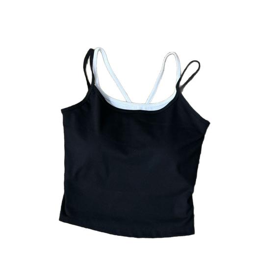 【夏天必备❗️假两件撞色辣妹吊带】撞色系镂空纯欲美背，多巴胺特调，假两件露背小吊带，新款外穿修身显瘦内搭短款上衣L 商品图4