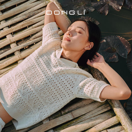 东黎 • 复苏的呼吸 山羊绒女士镂空多色翻领半袖 6058 商品图0