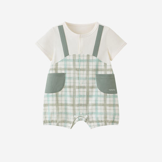 【100%精梳棉】英氏婴儿连身衣男宝假两件短袖哈衣宝宝夏季纯棉连体衣可爱新款 商品图4