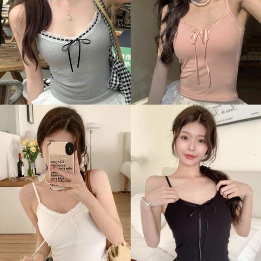 【夏季纯欲风❗️短款辣妹吊带】出街秒变“C位”，内搭外穿都绝美，绑带蝴蝶结荷叶边短款，露肚脐吊带背心上衣女L 商品图3
