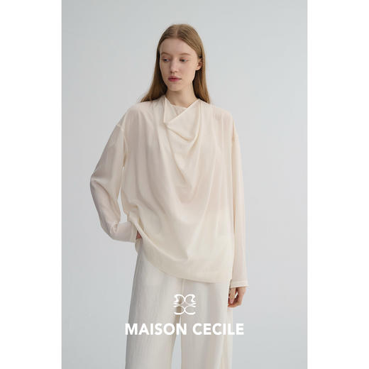 MAISON CECILE 两色|莱赛尔醋纤透气凉爽优雅随性不规则荡领衬衫 商品图1