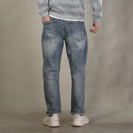 DRONKOO 2026 正常腰左袋右后袋蓝绿棕绣线字母薄牛仔长裤 商品图4