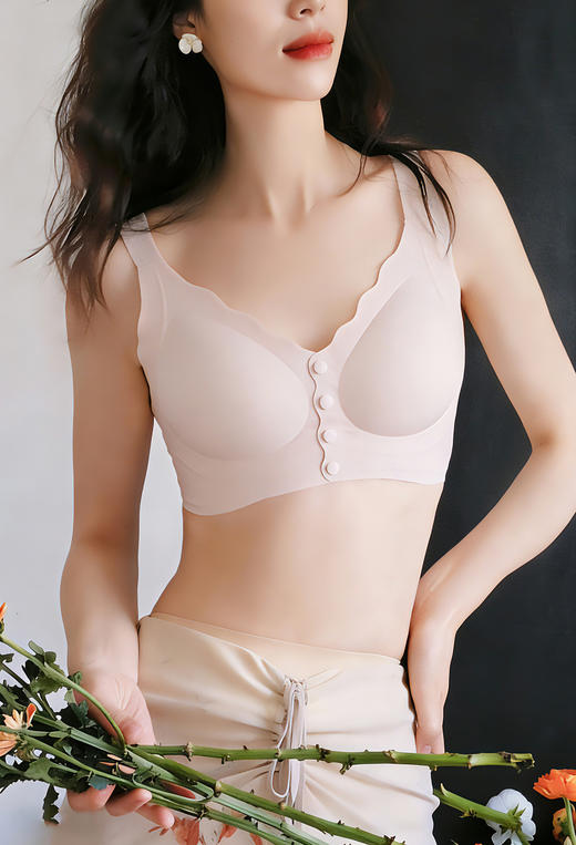 官网299！U家前扣无钢圈背心式可拆卸文胸女 果冻条软支撑无痕一片式前扣式内衣 商品图6