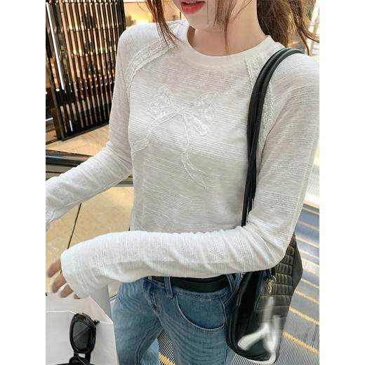 <曾小咸推荐>韩系蝴蝶结修身长袖t恤上衣 商品图3