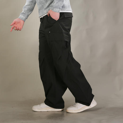 DRONKOO 2026 抽绳松紧腰两侧大袋盖膝盖捏褶中厚工装长裤 商品图2