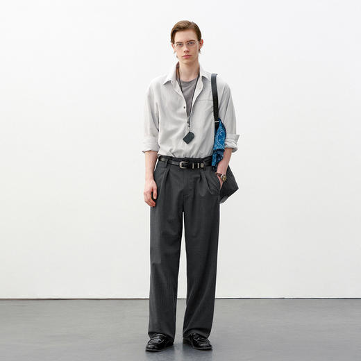 714street宽松双褶深灰条纹休闲西裤男2026春夏垂坠感老钱风裤子 商品图2