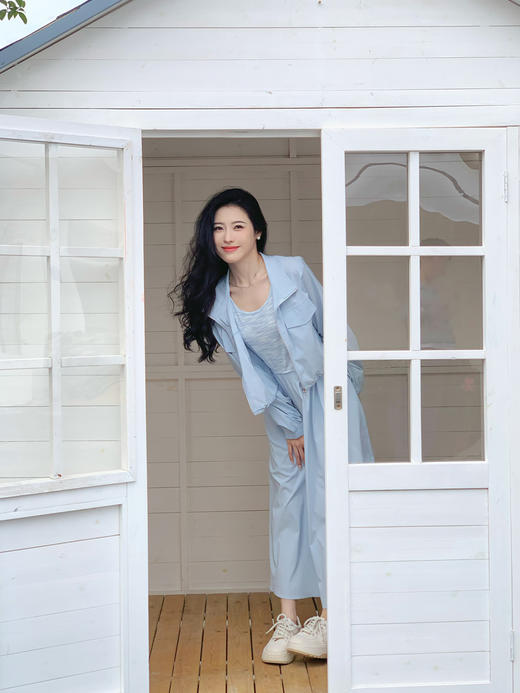 【百图lulu定制】【海盐两件套连衣裙】短款防晒外套  条纹 背带连衣裙 两件套 商品图5