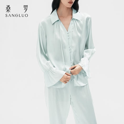 清冷氛围』桑罗荷叶边睡衣套装桑蚕丝女气质家居服可外穿  商品图1