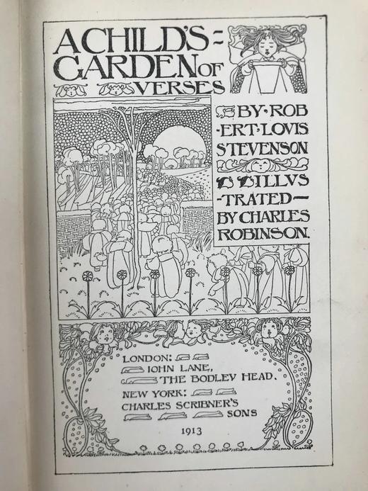 1913年 史蒂文森《童诗花园》 查尔斯·罗宾森百余幅插图 漆布精装36开 商品图2