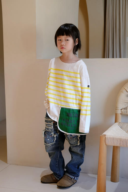 【小大人舒适圈】2026秋季新款日系儿童条纹竹节棉质针织企鹅贴布口袋长袖T恤 商品图2