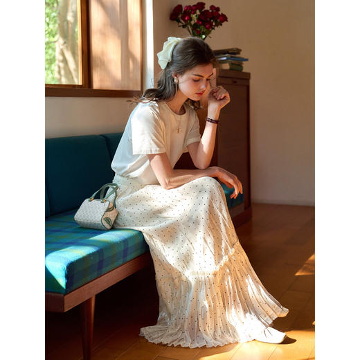 （小眠专属）SimpleRetro牛奶浓巧·法式复古细闪波点半身裙 商品图1