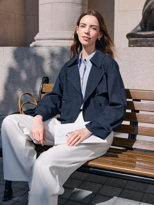 【百图lulu定制】【松弛感条纹衬衫】全棉  清爽 蓝色 条纹 腔调 蝙蝠衫 长袖衬衫 商品图8