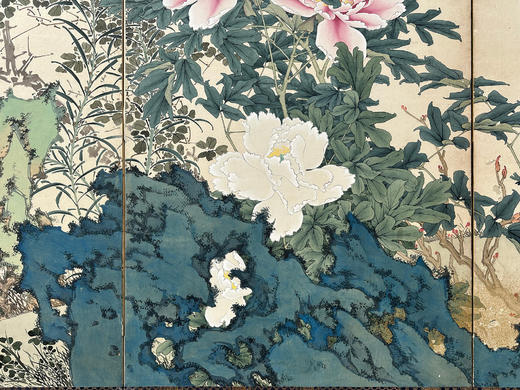 独角鹿西洋古董20世纪日本昭和时代艺术家签名出品「锦绣芳华」主题纸本设色六曲屏风 商品图9