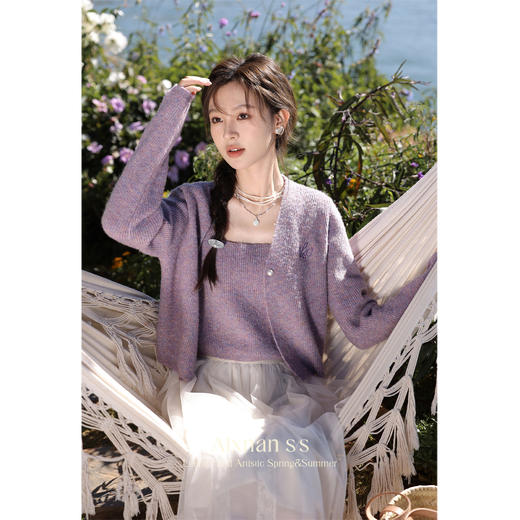 鹿向南「淡写青春」紫色吊带背心春夏新款气质修身显瘦打底上衣女 商品图4