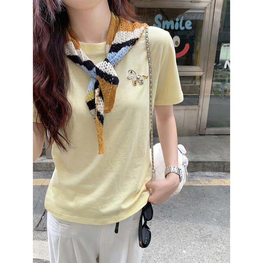 <曾小咸推荐>韩系小马刺绣带披肩短袖t恤 商品图2