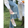 鹿向南「慵懒时光」蓝色微喇牛仔裤女春季新款设计感开叉直筒裤子 商品缩略图0