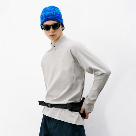 714street防晒凉感弧线落肩长袖2026春夏户外骑行运动半拉链T恤男 商品图1