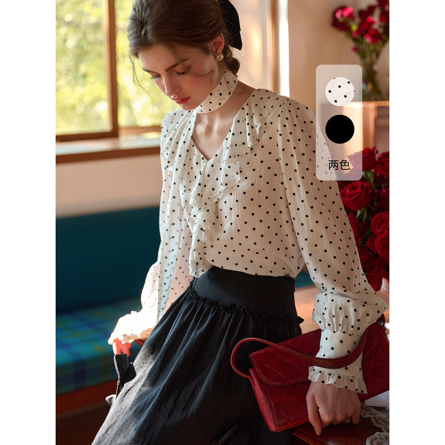 （小眠专属）SimpleRetro娜塔莉之梦 · 法式复古荷叶边波点衬衫