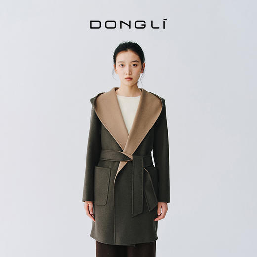 东黎 • 山羊绒女士保暖显瘦双面异色连帽中长大衣 5707 商品图0