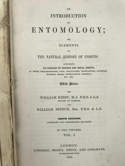 1843年 昆虫学导论（全2卷） 3页套色版画插图 漆布精装18开 商品图4