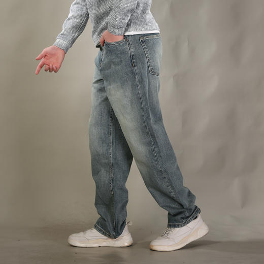 DRONKOO 2026 正常腰表袋右后袋贴标绣线复古洗水中厚牛仔长裤 商品图2