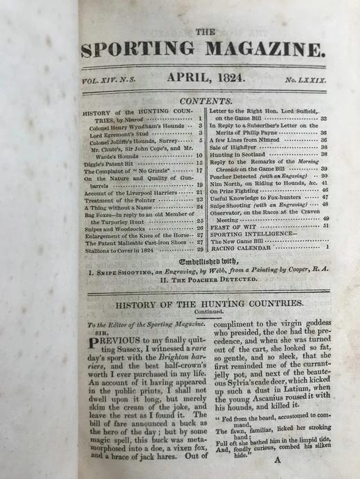 1824年 体育杂志：赛马、狩猎及其他趣味消遣活动月刊 数十幅版画擦图 真皮精装大32开 商品图12