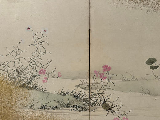 独角鹿西洋古董20世纪日本昭和时代艺术家签名出品「锦绣芳华」主题纸本设色六曲屏风 商品图4