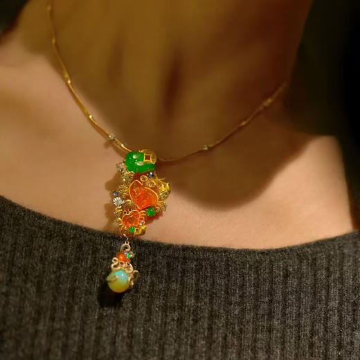 龢盒原创 18k金镶幻彩欧珀招财蟹海鲜吊坠（可拆） 商品图4