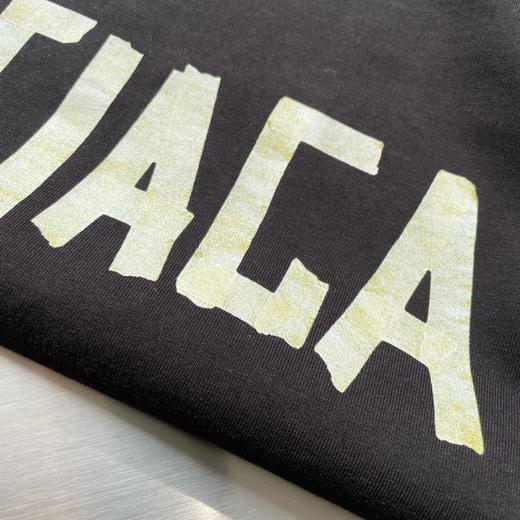 点此购买 巴黎世家春秋季男女款复古黄色胶带涂鸦logo水洗做旧磨破工艺短袖T恤 md 340709 商品图11