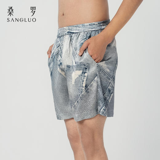 颠覆丹宁』桑罗复古牛仔印花短裤桑蚕丝男女同穿2026新款 商品图2