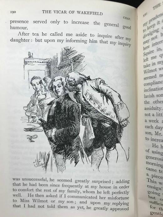1903年 戈德史密斯《威克菲尔德牧师》 休·汤姆森约百幅插图 漆布精装64开 商品图9