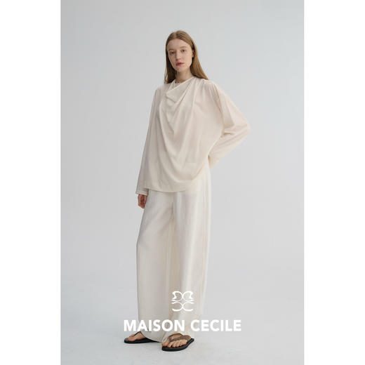 MAISON CECILE 两色|莱赛尔醋纤透气凉爽优雅随性不规则荡领衬衫 商品图3
