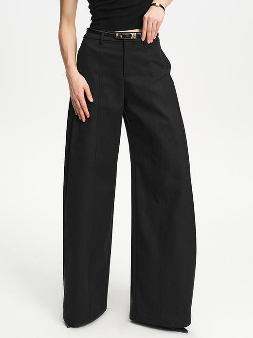 TR她热 绝对气场 黑色压褶分割按扣通勤百搭显瘦休闲西装阔腿长裤 商品图4