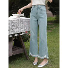 鹿向南「蓝调手记」蓝色高腰牛仔裤女春季韩系松弛感九分微喇裤