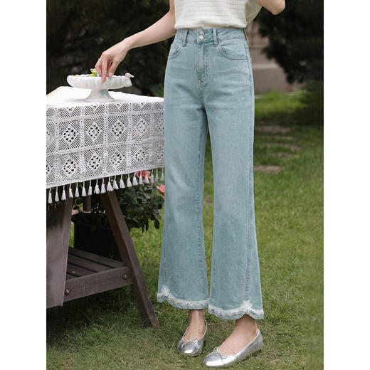 鹿向南「蓝调手记」蓝色高腰牛仔裤女春季韩系松弛感九分微喇裤 商品图0