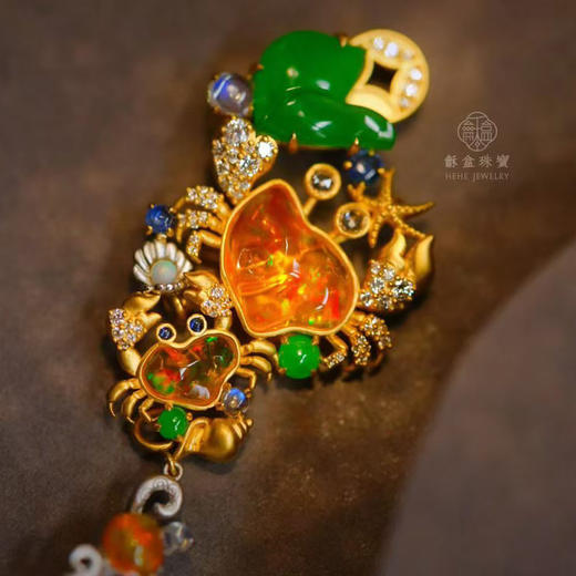 龢盒原创 18k金镶幻彩欧珀招财蟹海鲜吊坠（可拆） 商品图2