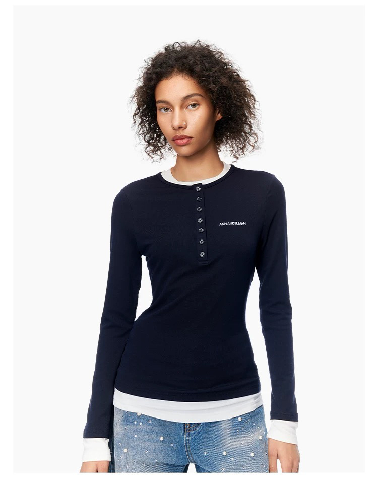 ANN ANDELMA*N天丝羊毛假两件拼色打底衫