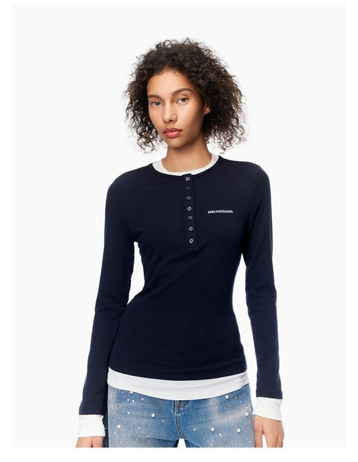 ANN ANDELMA*N天丝羊毛假两件拼色打底衫 商品图0