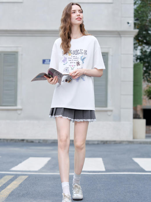 【百图lulu定制】【蕾丝少女半裙】【赠腰带】百褶裙 蕾丝边点缀 短裙 商品图3