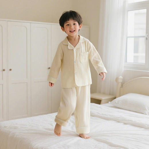 【49.9元/件起】儿童春季双层棉纱布家居服透气男童女童印花纯色 商品图5