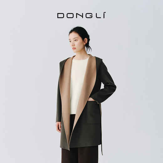 东黎 • 山羊绒女士保暖显瘦双面异色连帽中长大衣 5707 商品图2