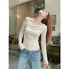 <曾小咸推荐>斜肩拼接蕾丝t恤女长袖上衣 商品缩略图0