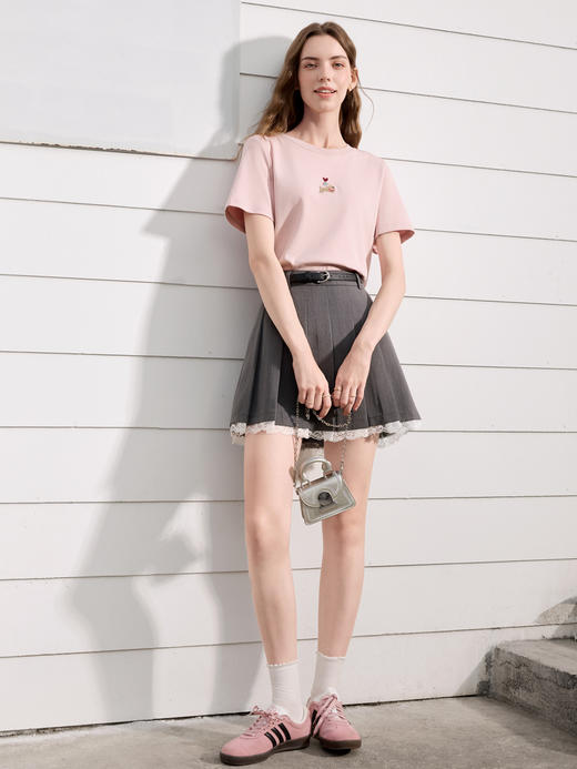 【百图lulu定制】【蕾丝少女半裙】【赠腰带】百褶裙 蕾丝边点缀 短裙 商品图5