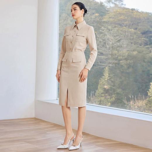 IWY/轻熟通勤风杏色衬衫半裙两件套收腰时尚通勤前开叉设计感小众套裙25BS938 商品图2