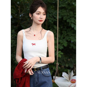 鹿向南「漫春柔叙」白色无袖内搭背心女春夏修身短款吊带打底衫